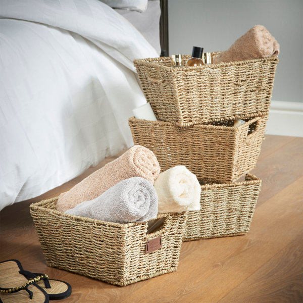 Four Seasons White Wicker Open Top Basket With Handles And Four Seasons White Wicker Open Top Basket With Handles And