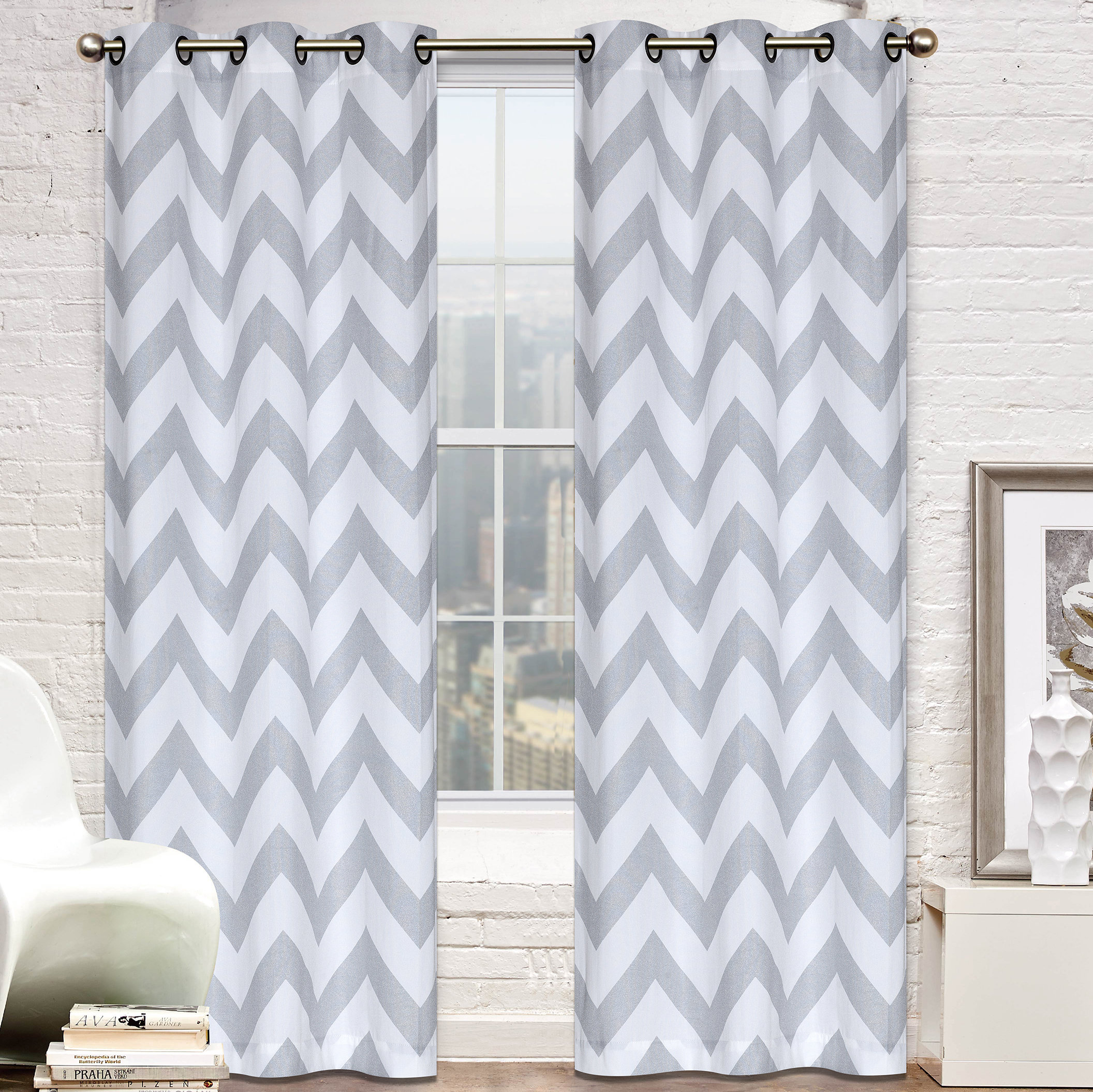 Ivy Bronx Wilfredo Metallic Chevron Room Darkening Grommet Curtain