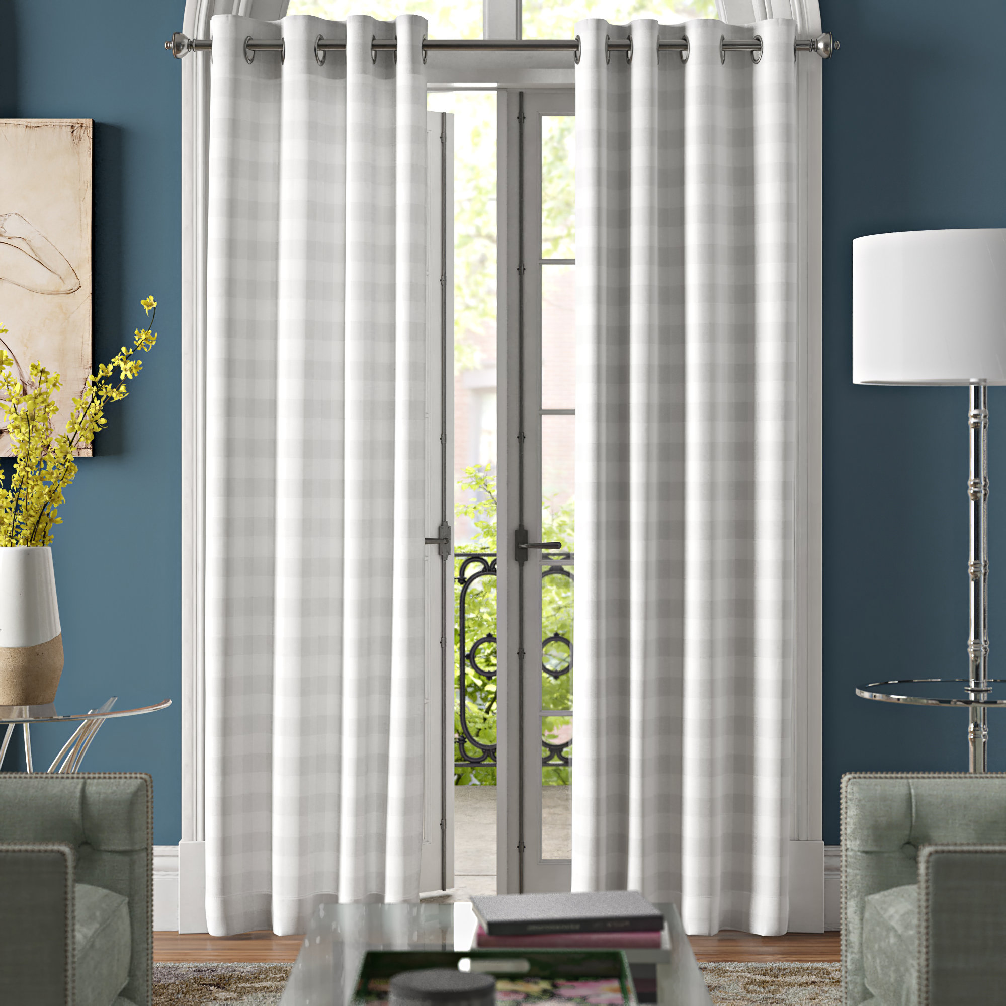 Isom Watercolor Check Plaid Room Darkening Grommet Curtains