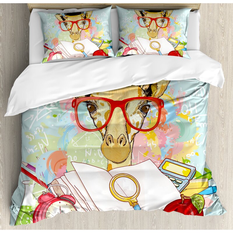 Ambesonne Graduation Hipster Giraffe Animal With Glasses And Cap