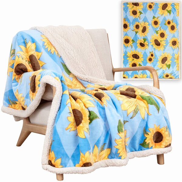 Fleece Throw Blanket Small Size Warm Fuzzy Plush Throw 50x 60 Blooming Sunflowers Bees Brown Checker Lightweight Flannel Blankets for Couch Bed Living Room