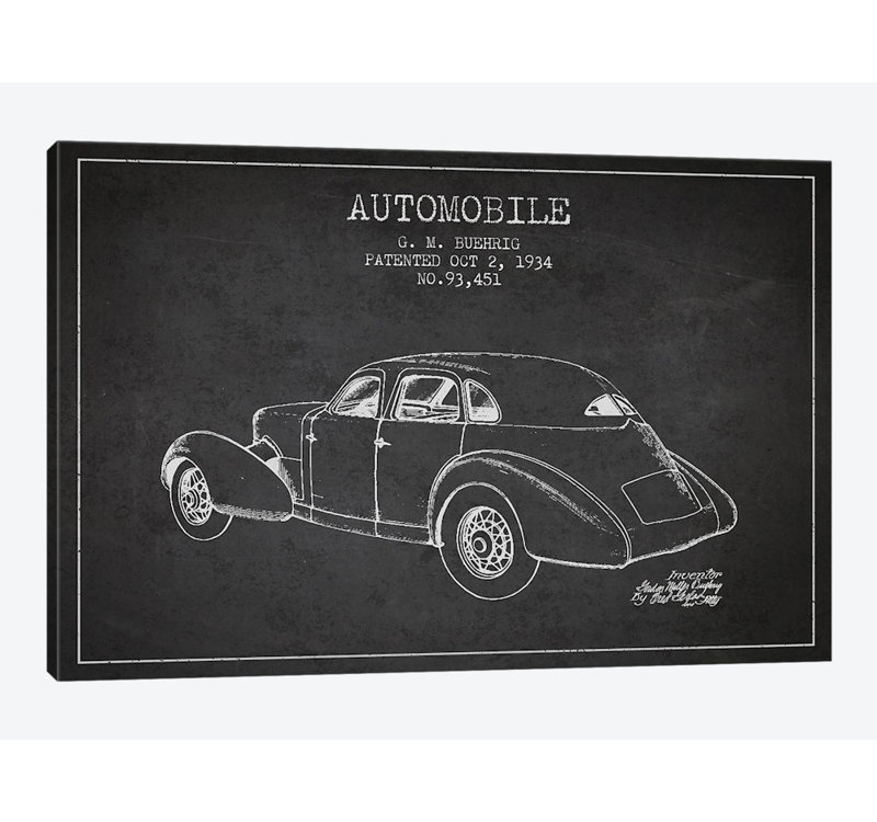East Urban Home Charcoal G M Buehrig Cord Automobile I Graphic Art Print On Canvas In Gray