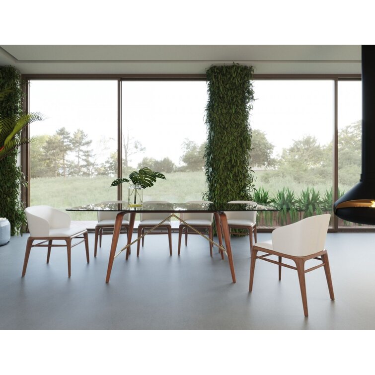 Wetland hærge mesh Corrigan Studio® Arche - Modern Smoked Glass & Walnut Large Dining Table |  Wayfair
