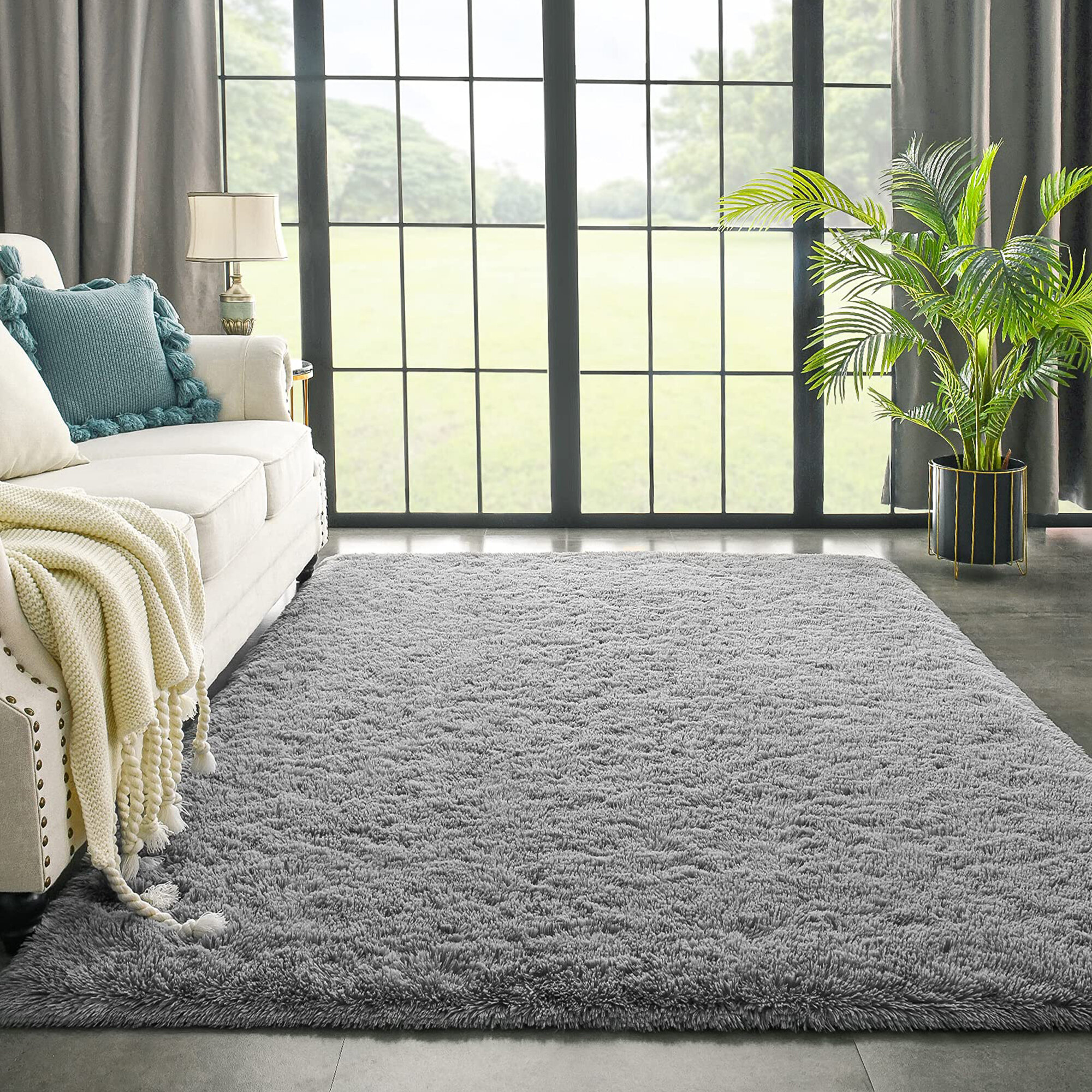 Floor Area Rugs Shag Machine Washable Solid Textured Skid-Resistant Rectangle 