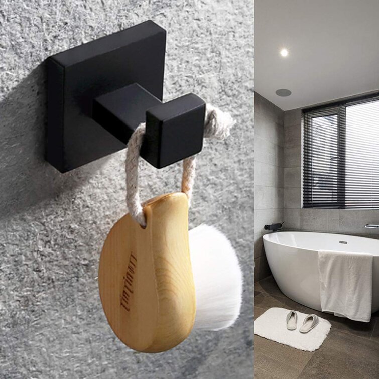 Premium Electroplated MATTE BLACK Round Bathroom Wall Mount Towel Robe Hook 