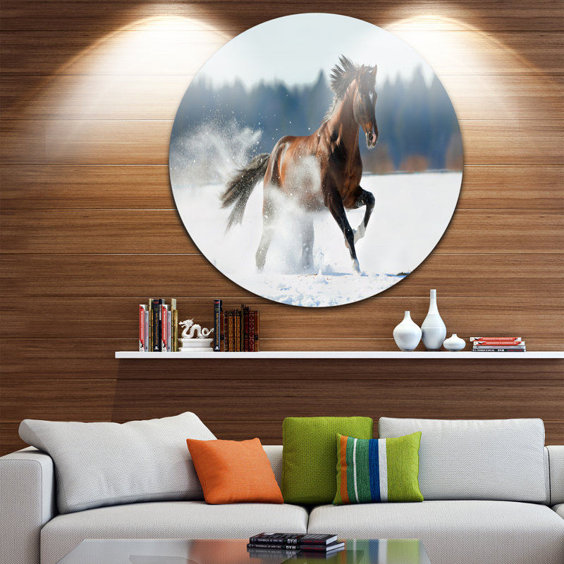 Designart Horse Running In Winter Photographic Print On Metal