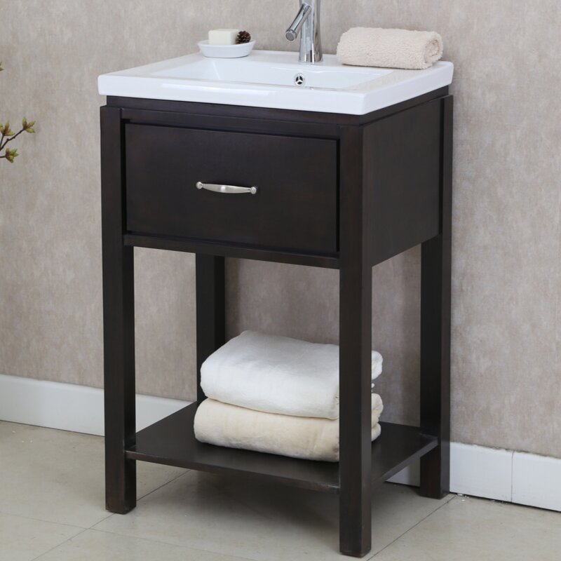 infurniture 24" single bathroom vanity set with open shelf | wayfair