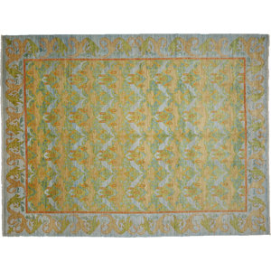 One-of-a-Kind Arts and Crafts Hand-Knotted Yellow Area Rug