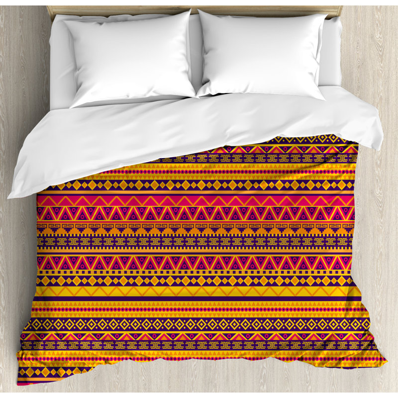 East Urban Home Tribal Vector Ethnic Style Indian Native American Inspired Image With Geometric Borders Duvet Cover Set Wayfair