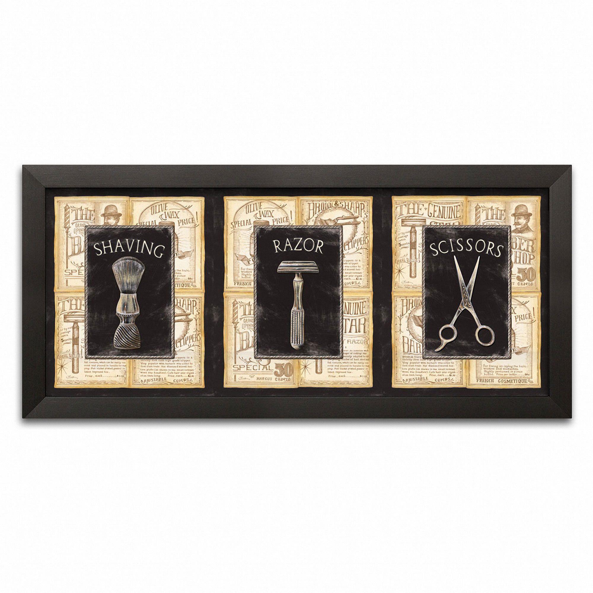 Red Barrel Studio Popular Vintage Barber Shop Prints Shave Scissors Razor Framed Wrapped Canvas Graphic Art Print Reviews Wayfair