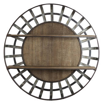 Gracie Oaks Decor Wood And Galvanized Metal Round Hanging Wall