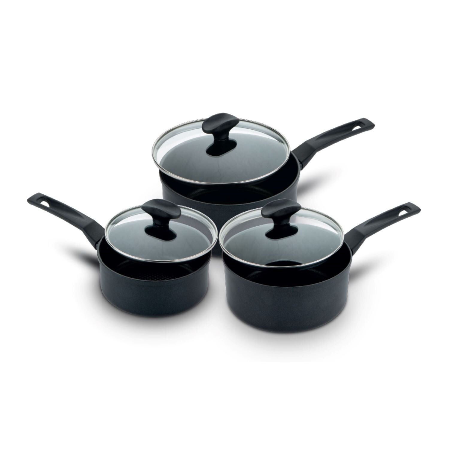 Klassic 3 Piece Saucepan Set Cookware Pot Aluminium Wooden Handle with Lids 
