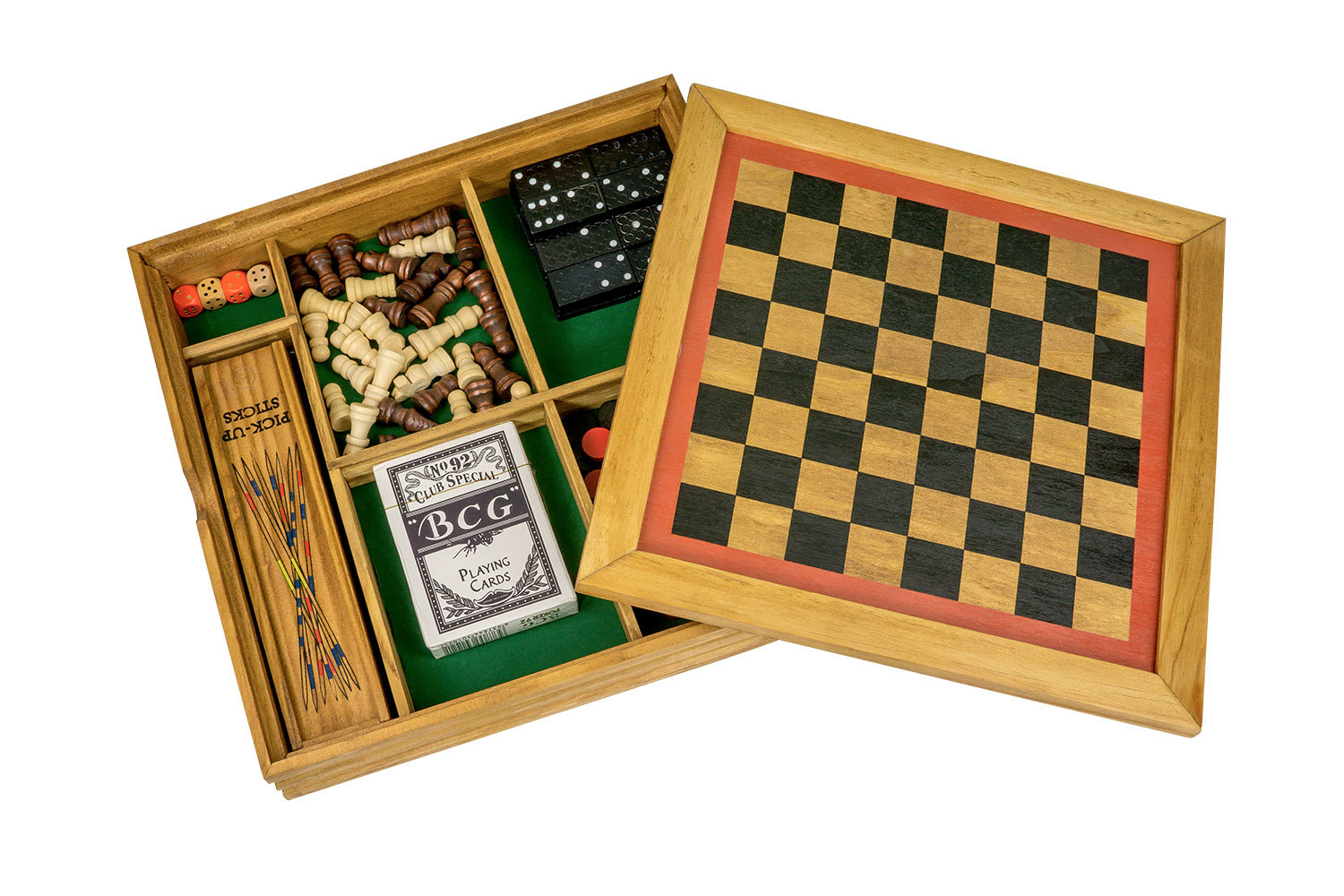 7 in 1 Quality board games compendium All contained in A Beautiful Wooden Boxed