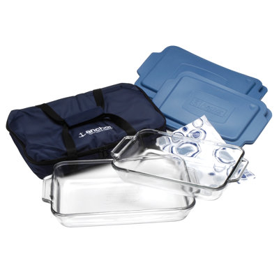 An Anchor Hocking six-piece glass bakeware set photographed for a US home retailer listing
