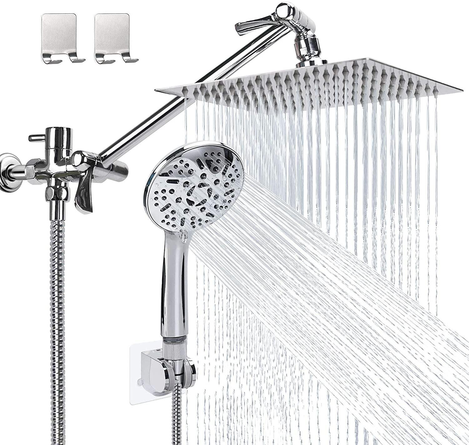 Battle Cow Rain Shower Head With Handheld 8 High Pressure Rainfall Shower Head With 11 Extension Arm 9 Settings Handheld Shower Heads With Holder Hose Anti Leak Waterfall Showerhead Wayfair