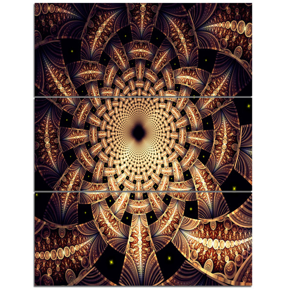 Designart Brown Symmetrical Fractal Flower Design 3 Piece Graphic Art On Wrapped Canvas Set Wayfair