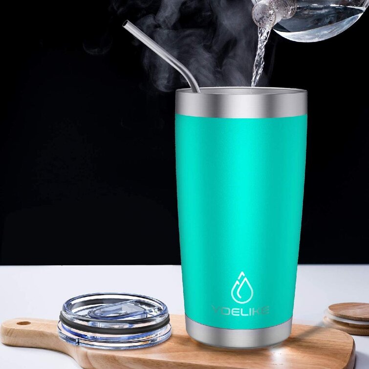 Hot Beverage Black Tips 18/8 Stainless Steel Travel Mug for Ice Drink Gift Double Wall Vacuum Coffee Cup Straw Clean Brush Yoelike 20 oz Stainless Steel Insulated Tumbler with Straw and Lid