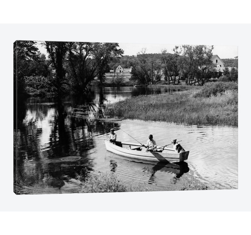 East Urban Home 1930s 1940s Pair Of Boys In Rowboat With Collie