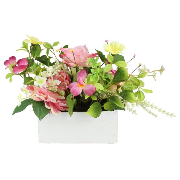 Northlight 16 Artificial Spring Floral And Foliage Arrangement In Wooden Planter Wayfair