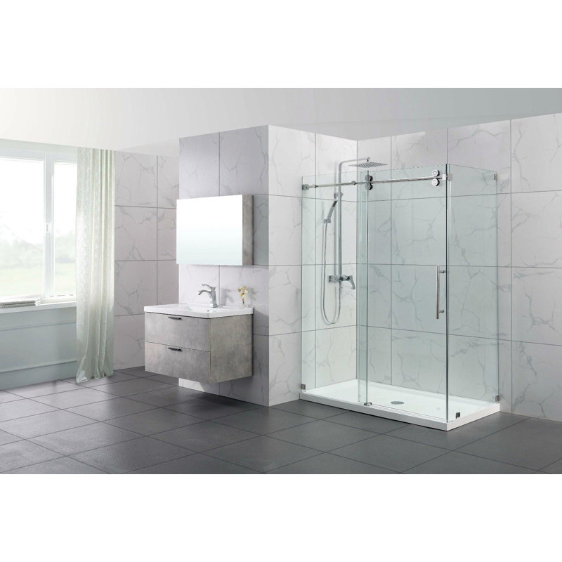 Hometo 66 W X 76 H Single Sliding Frameless Shower Door Wayfair