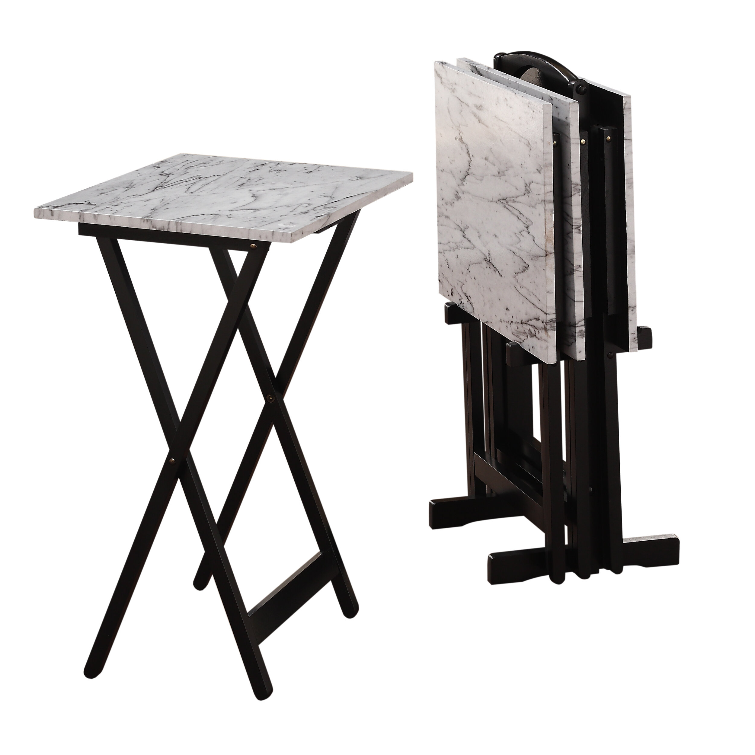 tray table set faux marble in brown