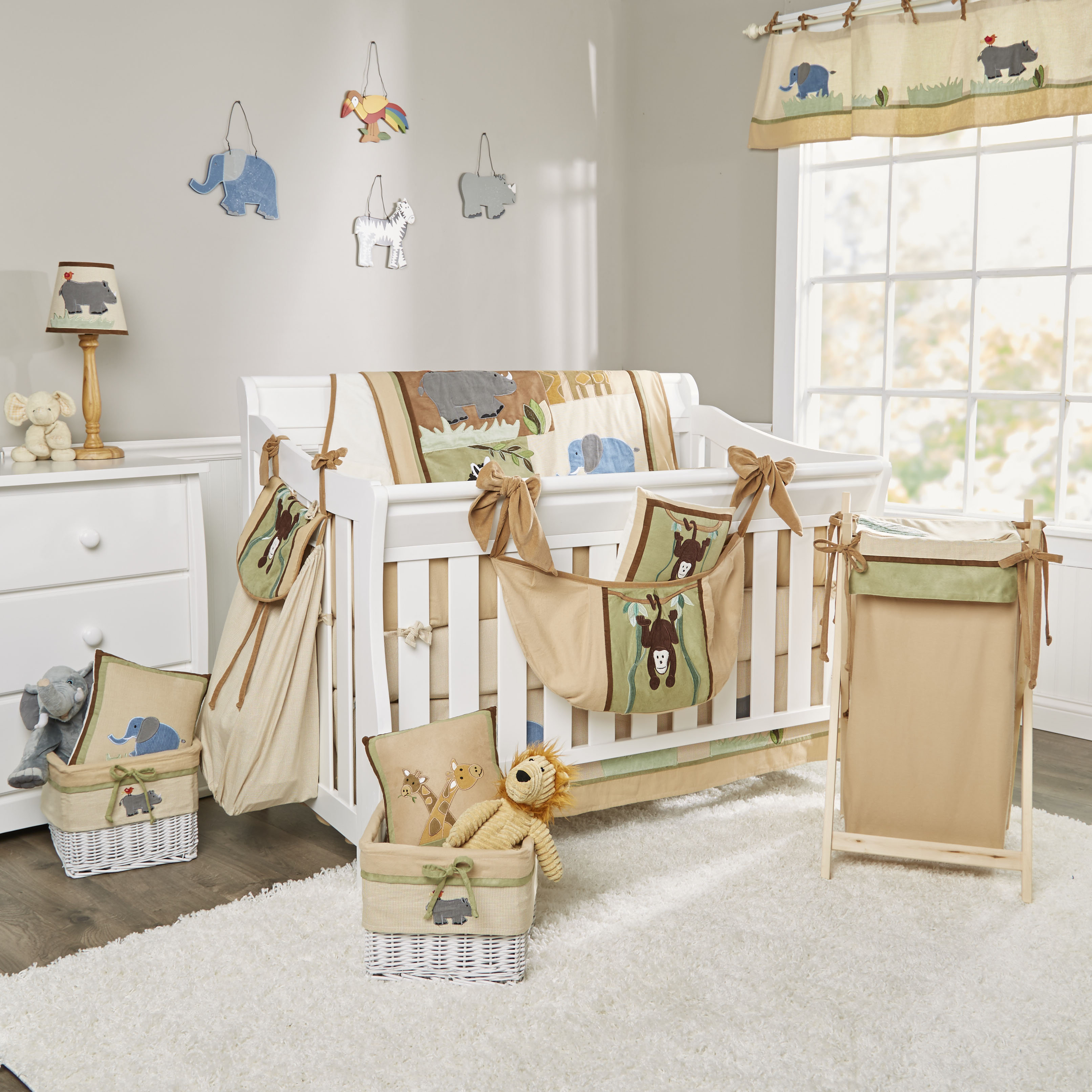 3 Piece Crib Bedding Set Baby Nursery Quilt Jungle Animal Buddies Soft Blend 