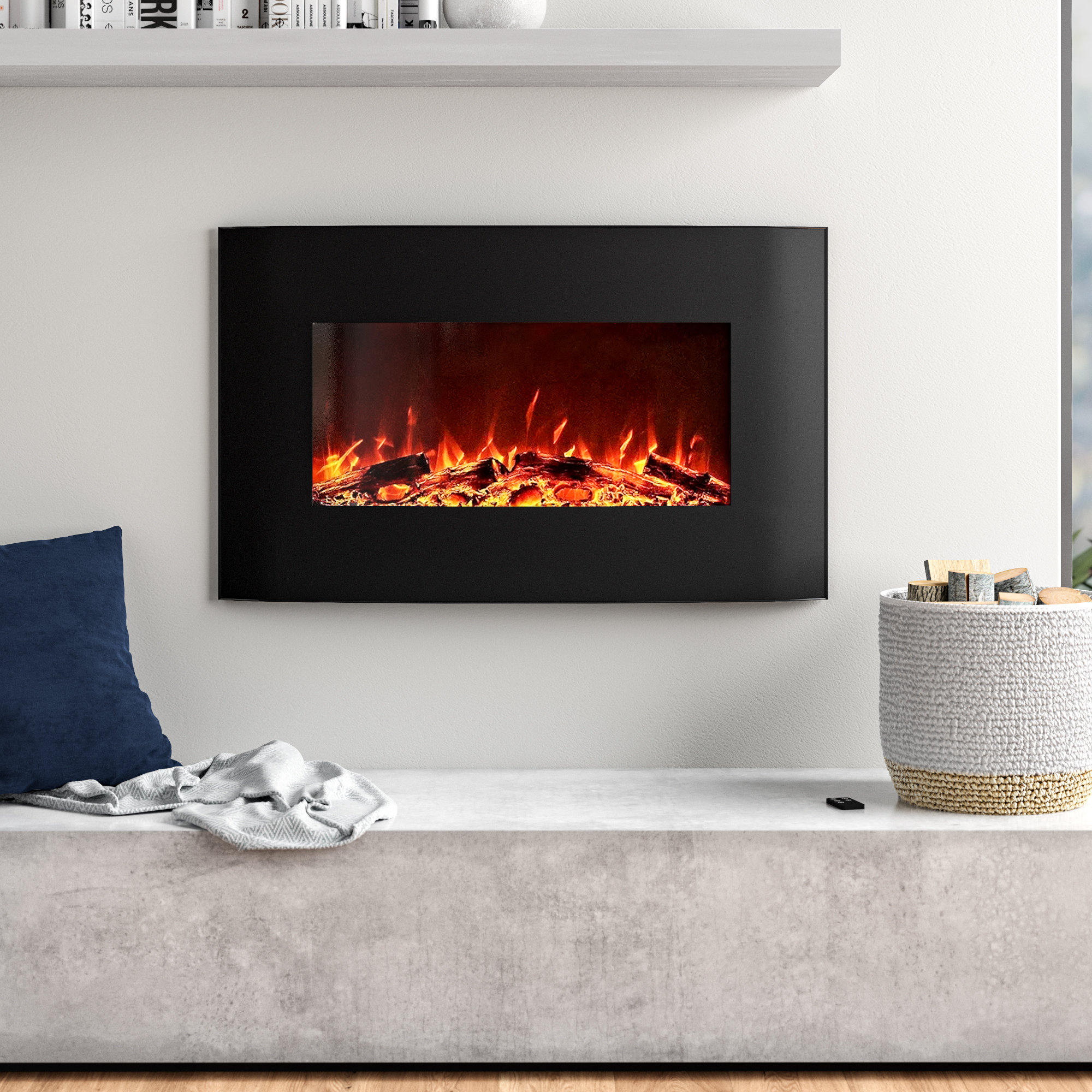 Orren Ellis Razo Curved Wall Mounted Electric Fireplace Reviews Wayfair