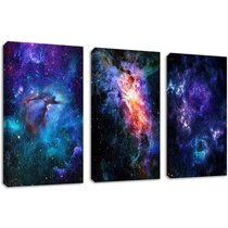 Natural art Splendid Galaxy Canvas Poster Space Paintings on Canvas with Wooden Frame for Wall Decoration 4 Panels 