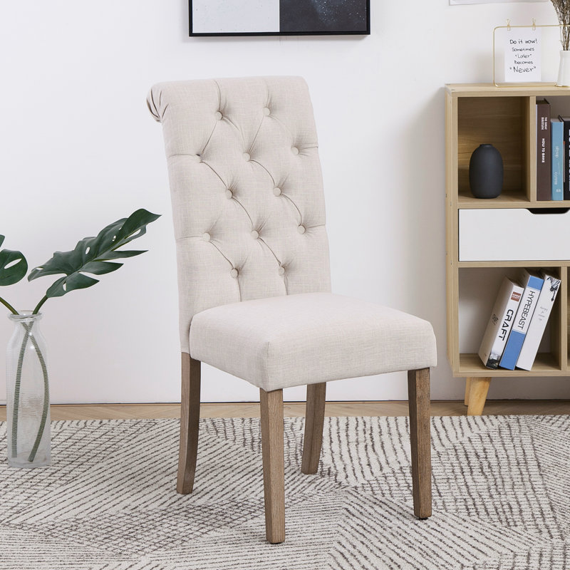 Ophelia Co Sharyn Tufted Linen Upholstered Parsons Chair In Ivory Reviews Wayfair