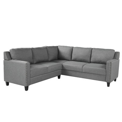 2 Piece Living Room Rivet Modern Upholstered Set With CushionsBeige Latitude Run Fabric Gray Polyester Blend