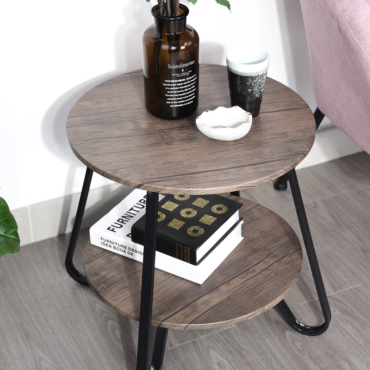 end table with lamp attached and storage