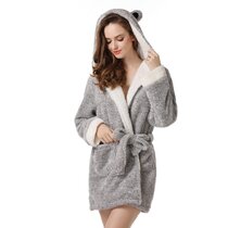 Womens Ladies Dressing Gown Hooded Faux Mole Skin Velvet Snuggle Soft Warm Robe 