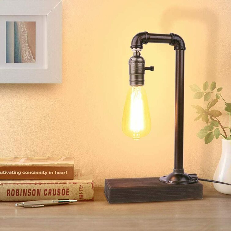 Industrial Steampunk wood box table pipe lamp 