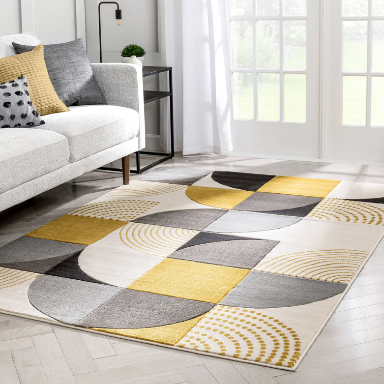 Cheap Geometric Abstract Ochre Yellow Grey Black Living Room Rug Free Delivery 