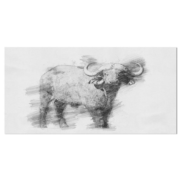 East Urban Home Black And White Buffalo Drawing Print On Wrapped