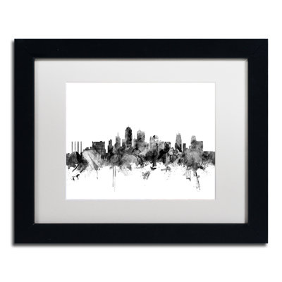 'Kansas City Skyline B&W' Framed Graphic Art Print on Canvas