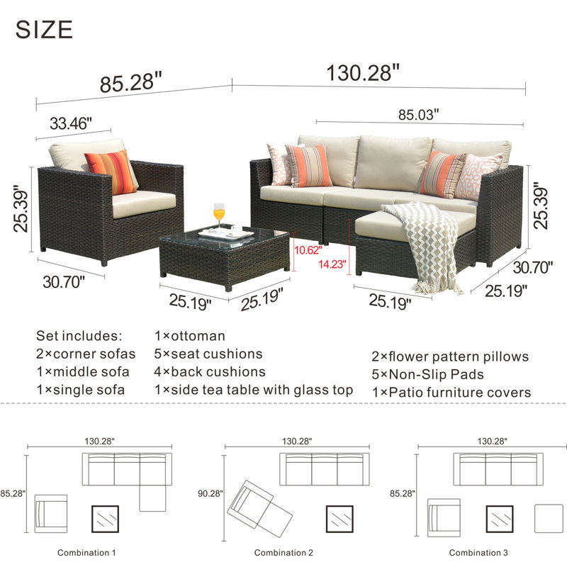 Brayden Studio Cassville Big Size 6 Piece Sunbrella Sectional Seating Group With Sunbrella Cushions Reviews Wayfair