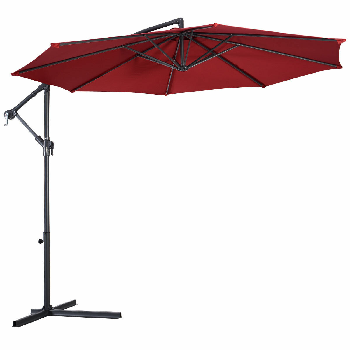 Freeport Park 10 Hanging Umbrella Patio Sun Shade Offset Outdoor Market W T Cross Base Burgundy Wayfair Ca