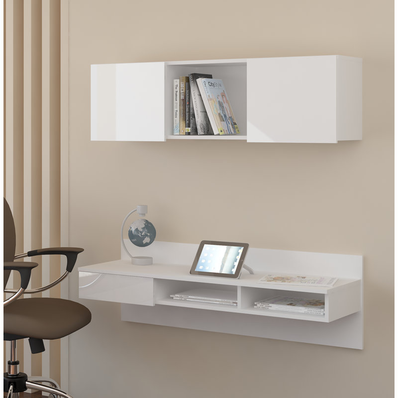 Orren Ellis Brylee Wall Mounted Floating Desk With Hutch Wayfair