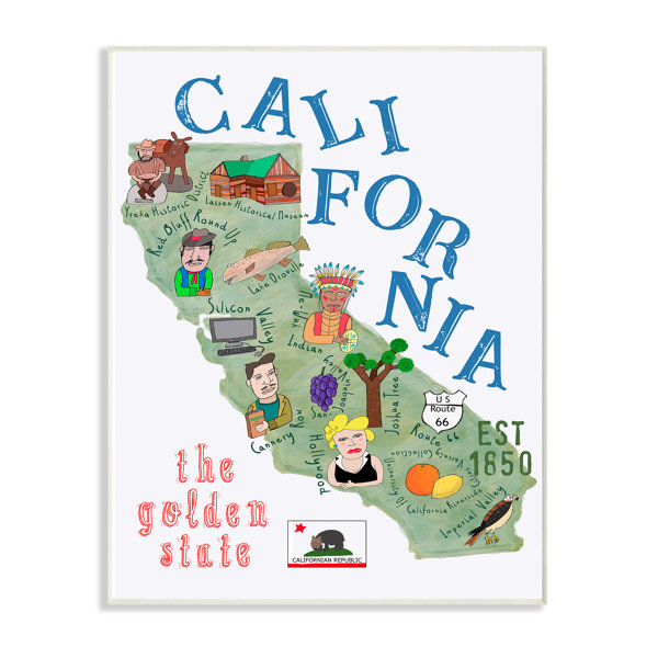 Ebern Designs Elleen California The Golden State Illustrated Map Kids Wall Decor Wayfair