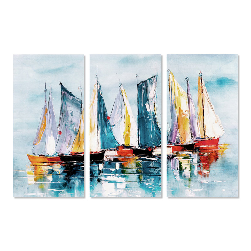 Breakwater Bay Beautiful Boat Day Triptych Graphic Art Print Multi Piece Image On Canvas Wayfair