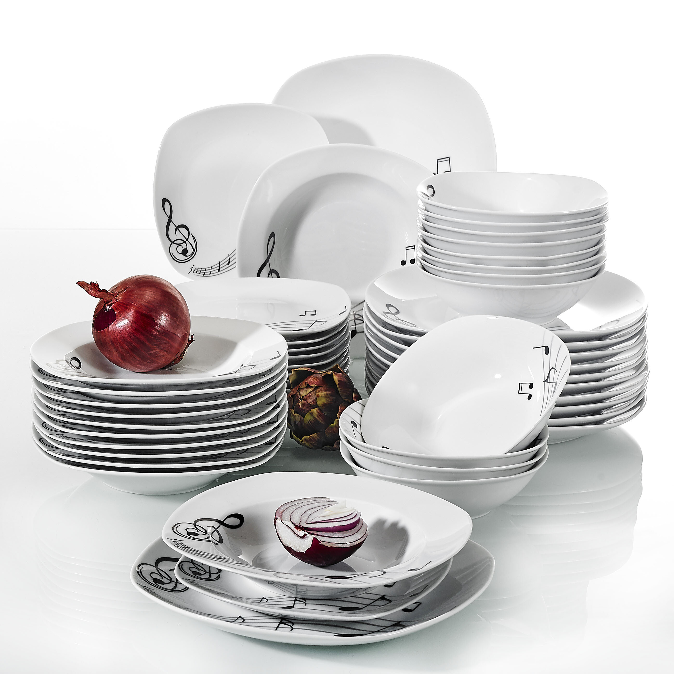 60 Piece Porcelain Complete Stoneware Dinner Combi Set Plates Bowls Cups Melody
