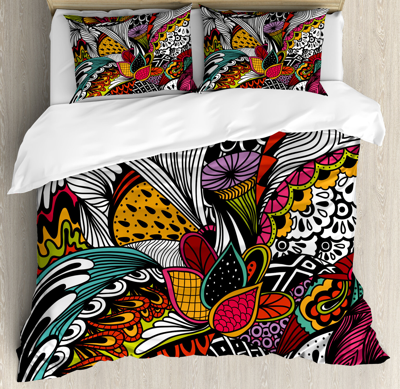 Ambesonne Garden Doodle Abstract Exotic Flowers Colorful Ornate