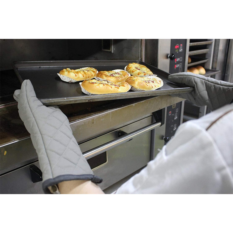 Washable Terry 100% Cotton Grey Oven Mitts Heat Resistant Gloves For Cooking 