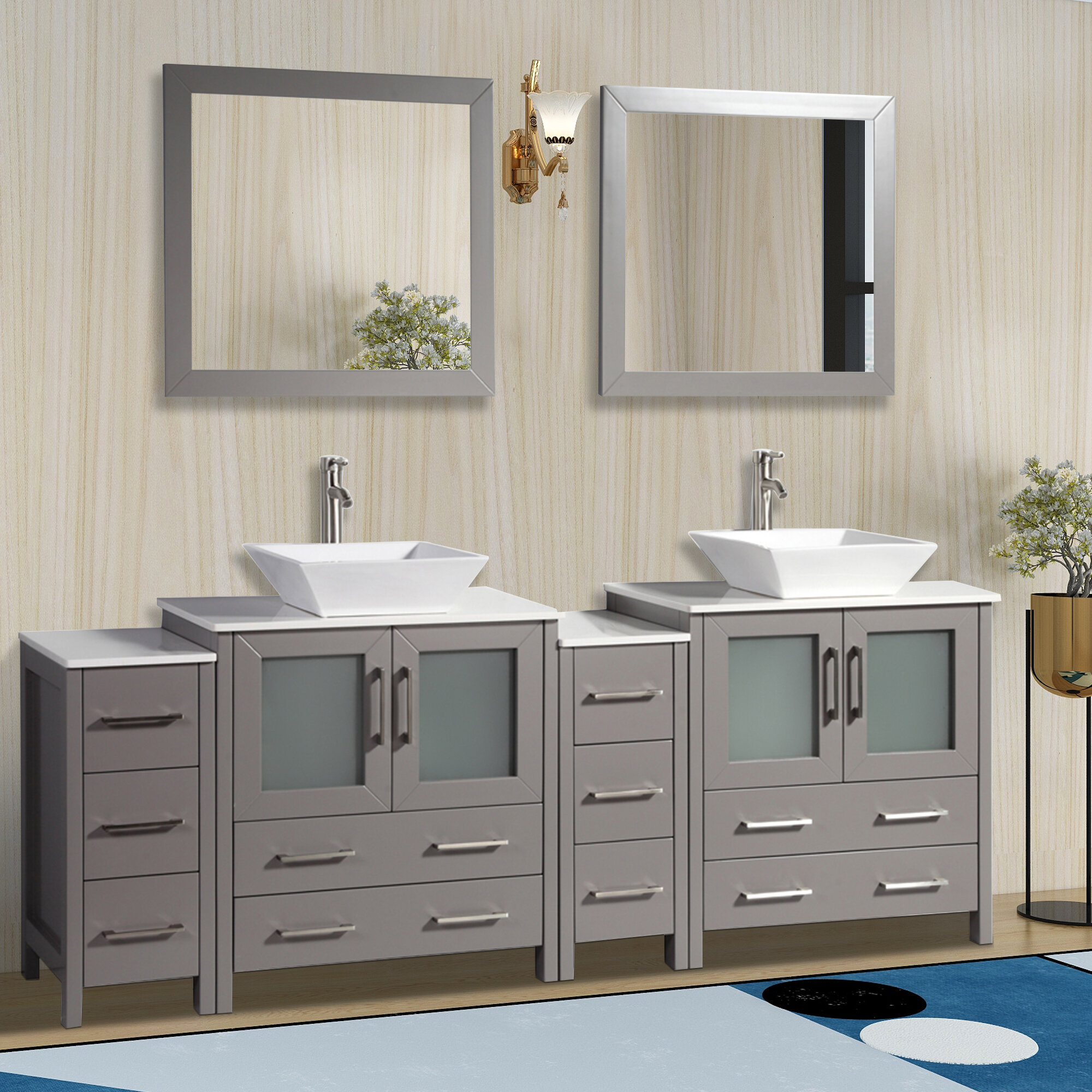 Wade Logan Karson Modern 84 Double Bathroom Vanity Set With Mirror Reviews Wayfair