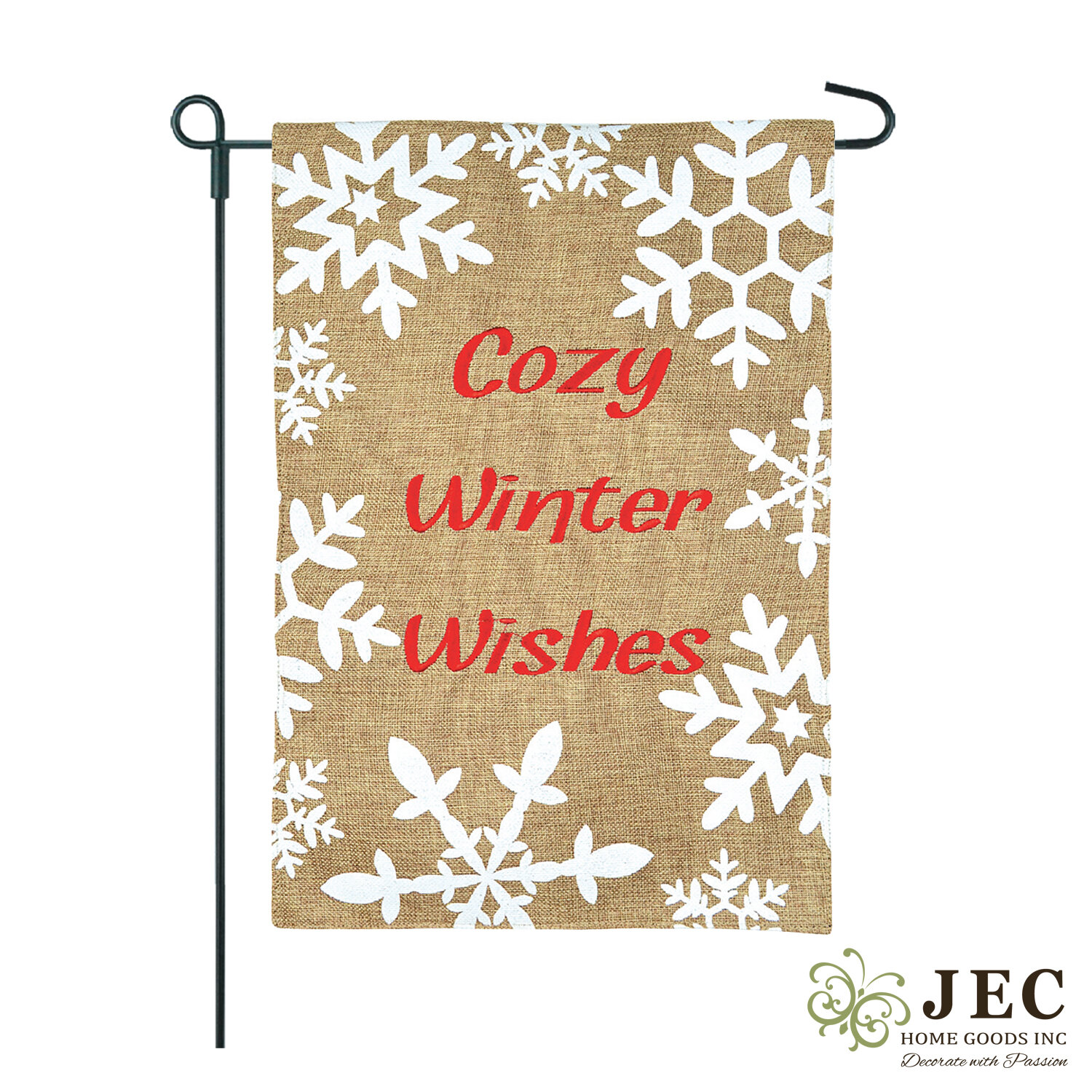 Jec Home Goods Cozy Winter Wishes Snowflakes 2 Sided Burlap 18 X