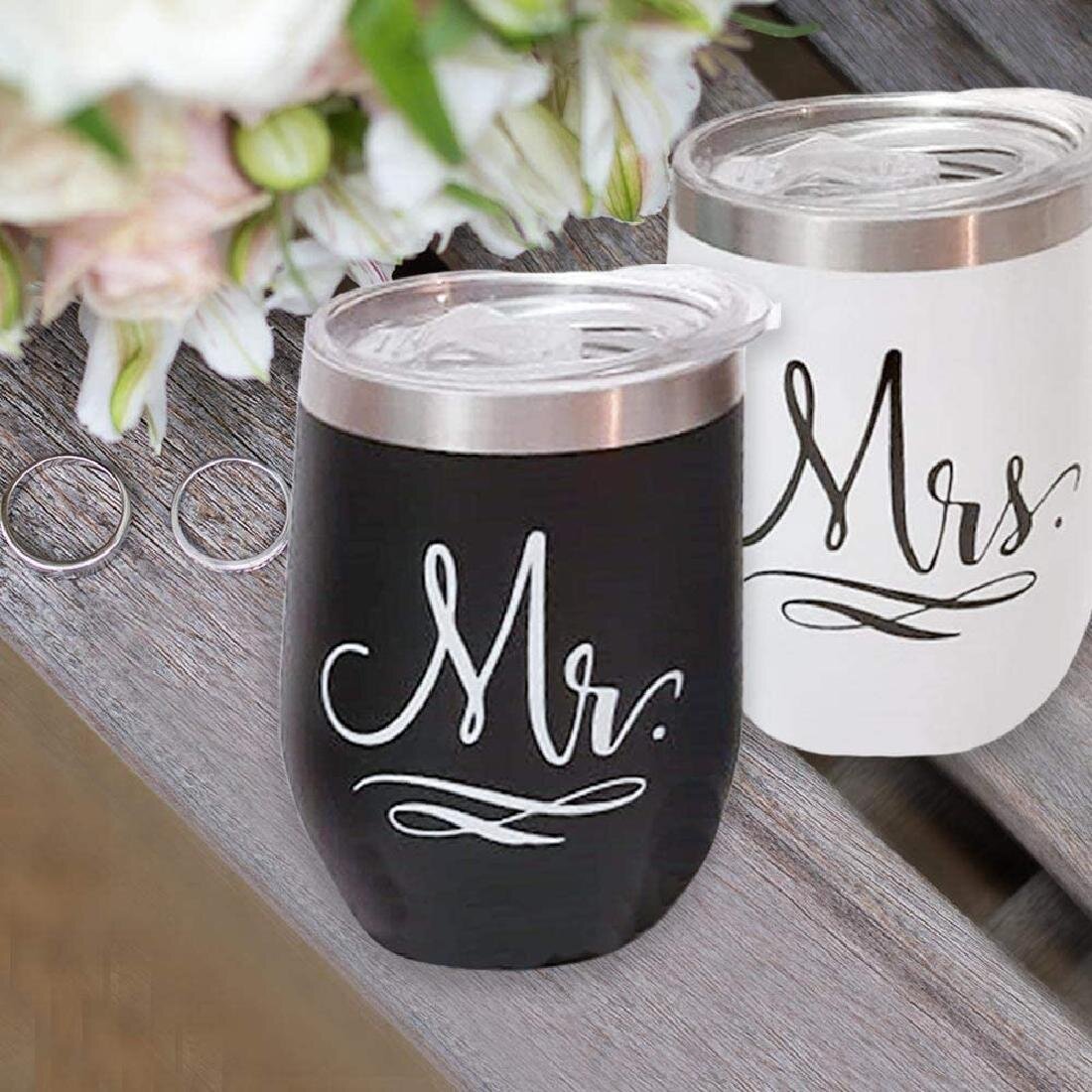 Stainless Steel Stemless Wine Tumblers Gift for Bride Wine Glass Wedding Engagement Bachelorette Party Bridal Shower Cups Bride Wine Tumbler 12 Oz 