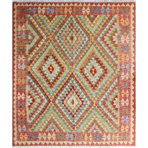 One-of-a-Kind Vallejo Kilim Haider Hand-Woven Wool Gold Area Rug