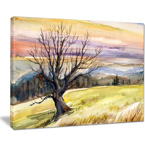 Designart Tree Without Leaves At Sunset Painting Print On