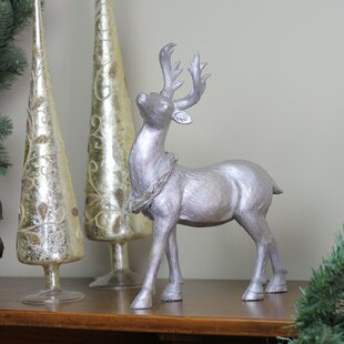 2 Shiny Silver Reindeer Shaped Decorations 17cm and 9cm Chrome Plated 